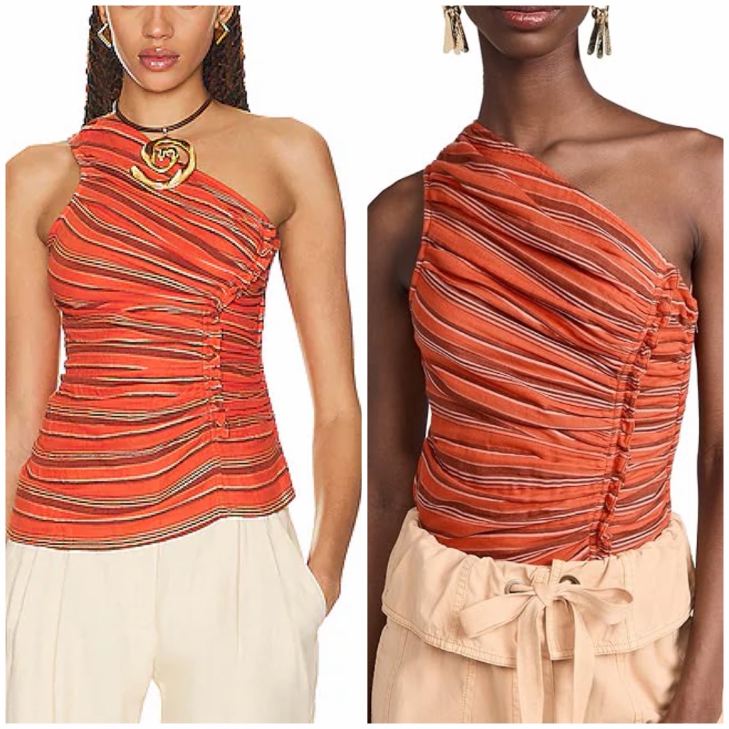 Ulla Johnson Isla Top Striped One Shoulder In Porto Orange Summer Size 10